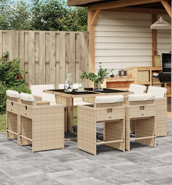 9-tlg. Garten-Essgruppe mit Kissen Beige Poly Rattan