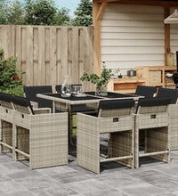 9-tlg. Garten-Essgruppe mit Kissen Hellgrau Poly Rattan