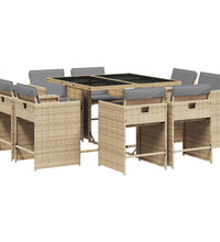 9-tlg. Garten-Essgruppe mit Kissen Beigemischung Poly Rattan