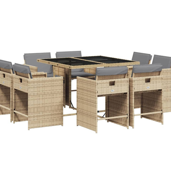 9-tlg. Garten-Essgruppe mit Kissen Beigemischung Poly Rattan