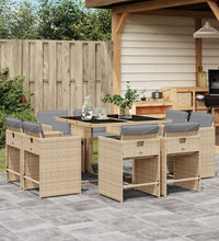 9-tlg. Garten-Essgruppe mit Kissen Beigemischung Poly Rattan
