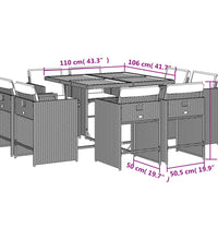 9-tlg. Garten-Essgruppe mit Kissen Grau Poly Rattan