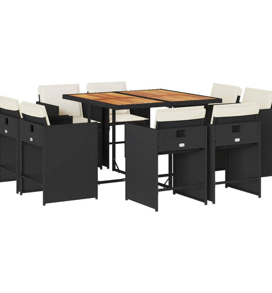 9-tlg. Garten-Essgruppe mit Kissen Schwarz Poly Rattan