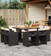 9-tlg. Garten-Essgruppe mit Kissen Schwarz Poly Rattan