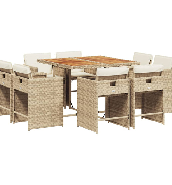 9-tlg. Garten-Essgruppe mit Kissen Beige Poly Rattan