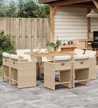 9-tlg. Garten-Essgruppe mit Kissen Beige Poly Rattan