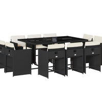 11-tlg. Garten-Essgruppe mit Kissen Schwarz Poly Rattan