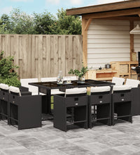 11-tlg. Garten-Essgruppe mit Kissen Schwarz Poly Rattan