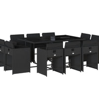 11-tlg. Garten-Essgruppe mit Kissen Schwarz Poly Rattan