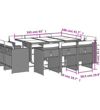 11-tlg. Garten-Essgruppe mit Kissen Schwarz Poly Rattan
