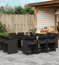 11-tlg. Garten-Essgruppe mit Kissen Schwarz Poly Rattan