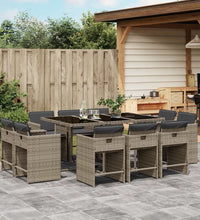 11-tlg. Garten-Essgruppe mit Kissen Grau Poly Rattan