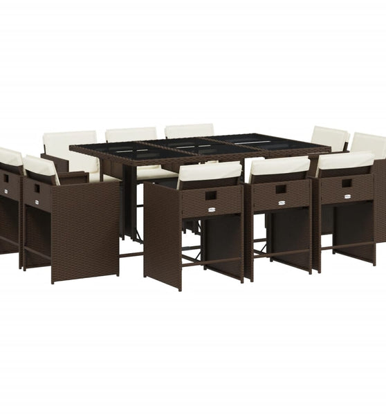 11-tlg. Garten-Essgruppe mit Kissen Braun Poly Rattan
