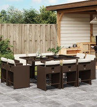 11-tlg. Garten-Essgruppe mit Kissen Braun Poly Rattan