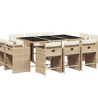11-tlg. Garten-Essgruppe mit Kissen Beige Poly Rattan