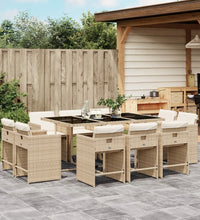 11-tlg. Garten-Essgruppe mit Kissen Beige Poly Rattan