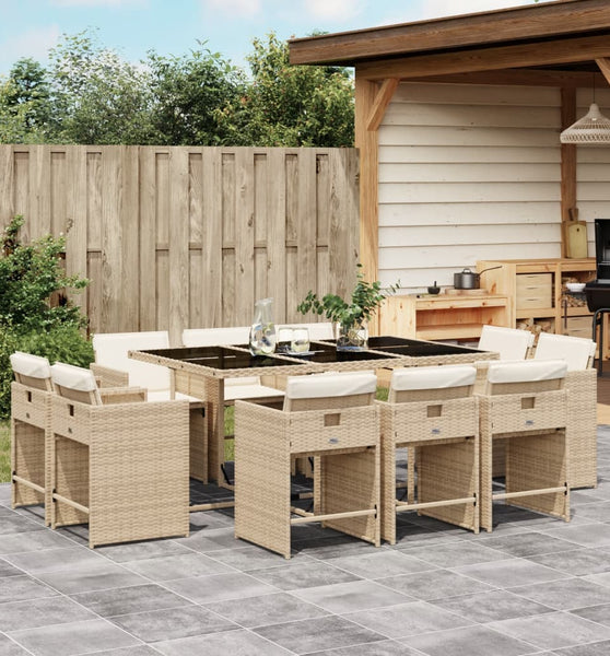 11-tlg. Garten-Essgruppe mit Kissen Beige Poly Rattan