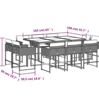 11-tlg. Garten-Essgruppe mit Kissen Hellgrau Poly Rattan