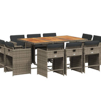 11-tlg. Garten-Essgruppe mit Kissen Grau Poly Rattan