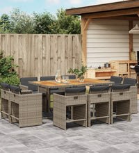 11-tlg. Garten-Essgruppe mit Kissen Grau Poly Rattan