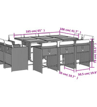 11-tlg. Garten-Essgruppe mit Kissen Schwarz Poly Rattan