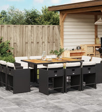 11-tlg. Garten-Essgruppe mit Kissen Schwarz Poly Rattan