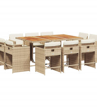 11-tlg. Garten-Essgruppe mit Kissen Beige Poly Rattan