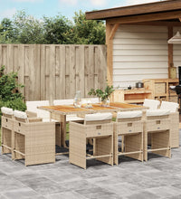 11-tlg. Garten-Essgruppe mit Kissen Beige Poly Rattan