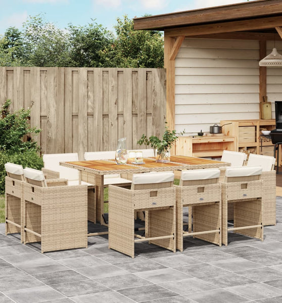 11-tlg. Garten-Essgruppe mit Kissen Beige Poly Rattan