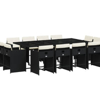13-tlg. Garten-Essgruppe mit Kissen Schwarz Poly Rattan