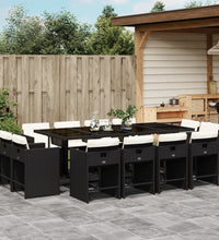 13-tlg. Garten-Essgruppe mit Kissen Schwarz Poly Rattan