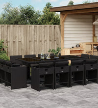13-tlg. Garten-Essgruppe mit Kissen Schwarz Poly Rattan