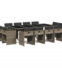 13-tlg. Garten-Essgruppe mit Kissen Grau Poly Rattan