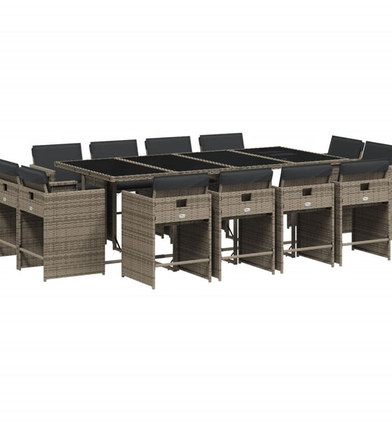 13-tlg. Garten-Essgruppe mit Kissen Grau Poly Rattan