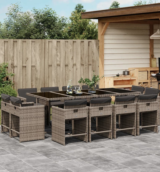 13-tlg. Garten-Essgruppe mit Kissen Grau Poly Rattan