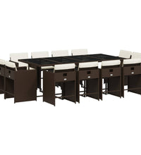 13-tlg. Garten-Essgruppe mit Kissen Braun Poly Rattan