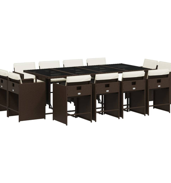13-tlg. Garten-Essgruppe mit Kissen Braun Poly Rattan