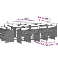 13-tlg. Garten-Essgruppe mit Kissen Braun Poly Rattan