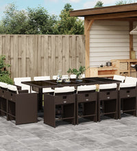 13-tlg. Garten-Essgruppe mit Kissen Braun Poly Rattan