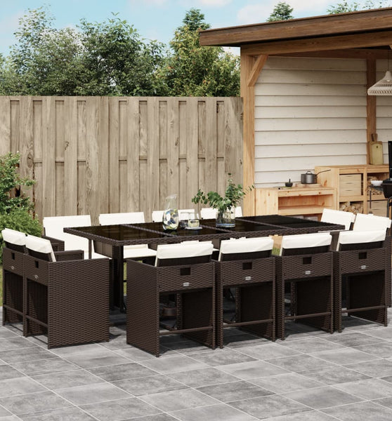 13-tlg. Garten-Essgruppe mit Kissen Braun Poly Rattan