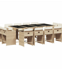 13-tlg. Garten-Essgruppe mit Kissen Beige Poly Rattan