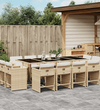 13-tlg. Garten-Essgruppe mit Kissen Beige Poly Rattan