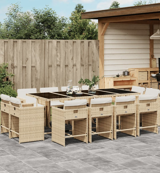 13-tlg. Garten-Essgruppe mit Kissen Beige Poly Rattan