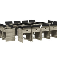 13-tlg. Garten-Essgruppe mit Kissen Hellgrau Poly Rattan