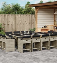 13-tlg. Garten-Essgruppe mit Kissen Hellgrau Poly Rattan