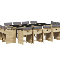 13-tlg. Garten-Essgruppe mit Kissen Beigemischung Poly Rattan