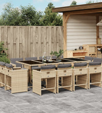 13-tlg. Garten-Essgruppe mit Kissen Beigemischung Poly Rattan
