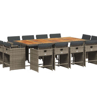 13-tlg. Garten-Essgruppe mit Kissen Grau Poly Rattan