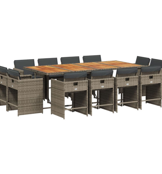 13-tlg. Garten-Essgruppe mit Kissen Grau Poly Rattan