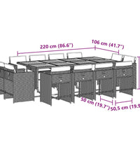 13-tlg. Garten-Essgruppe mit Kissen Grau Poly Rattan